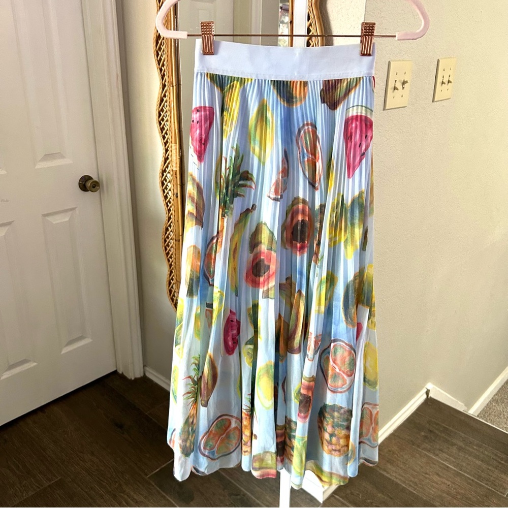 Aritzia Light Blue Fruit Print A-Line Skirt - Picture 6 of 7